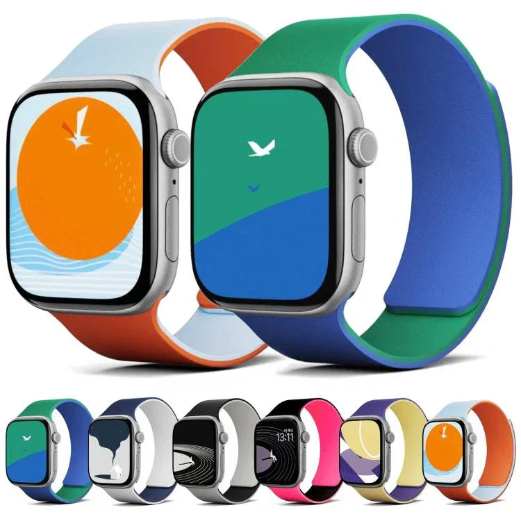 雙色荔枝紋磁性矽膠錶帶，適用於 Apple Watch 46mm / 49mm / 45mm / 44mm，適用於 Apple Watch 42mm / 41mm / 40mm / 38mm