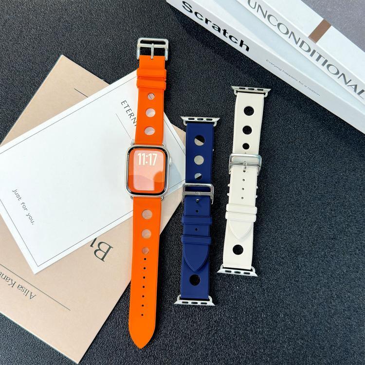 梯形扣孔矽膠錶帶，適用於 Apple Watch 46mm / 49mm / 45mm / 44mm，適用於 Apple Watch 42mm / 41mm / 40mm / 38mm