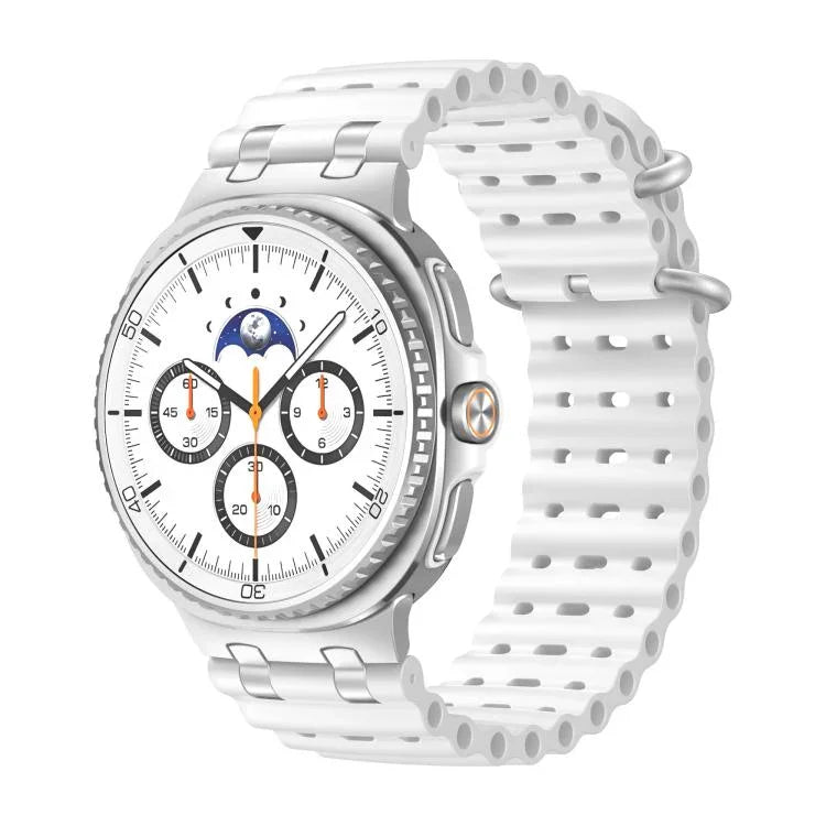 海洋透氣孔銀色環扣矽膠錶帶，適用於 Samsung Galaxy Watch8 / Watch8 Classic