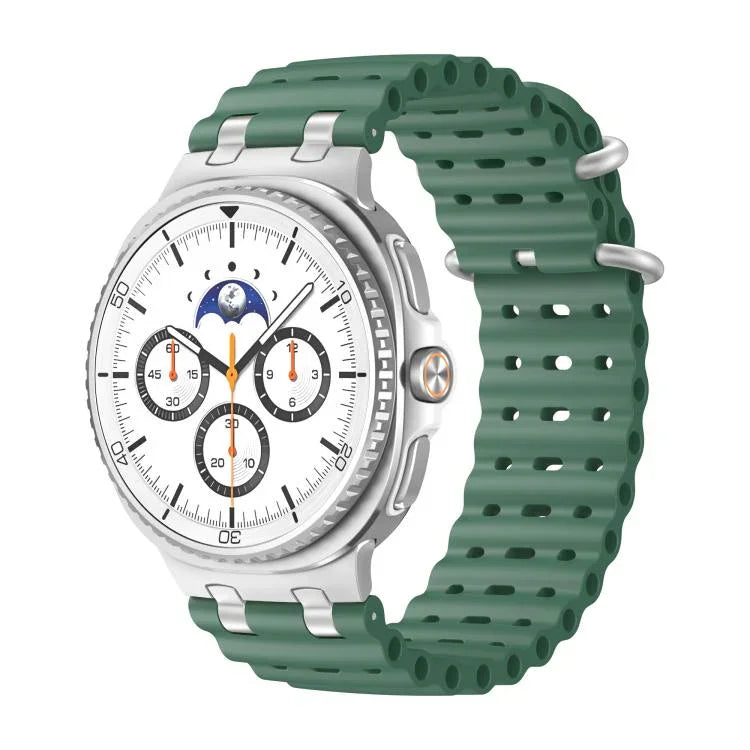 海洋透氣孔銀色環扣矽膠錶帶，適用於 Samsung Galaxy Watch8 / Watch8 Classic