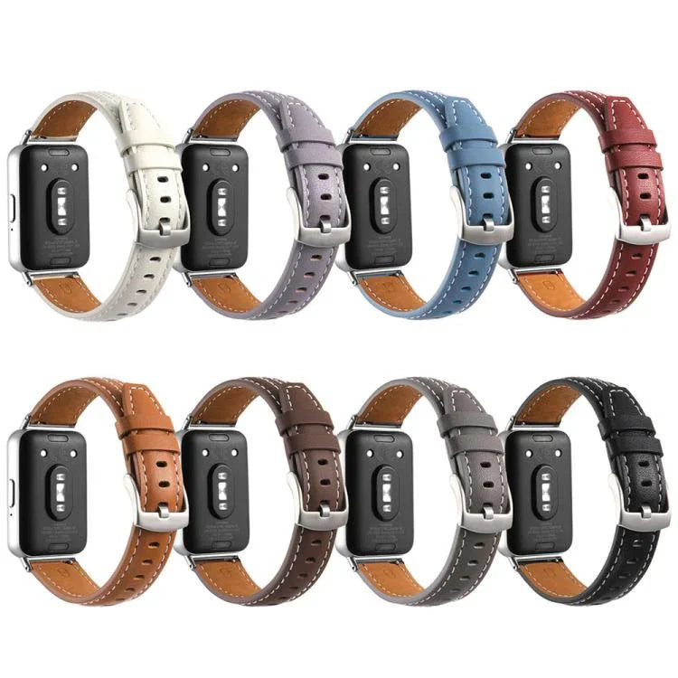 Silver Pin Buckle Concave Leather Watch Band, For Samsung Galaxy Fit 3