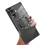 直角方形電鍍CD紋TPU MagSafe手機殼，適用於iPhone 17 Pro Max，適用於iPhone 17 Pro，適用於iPhone 17，適用於iPhone Air，適用於iPhone 16 Pro Max，適用於iPhone 16 Pro