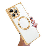 直角方形電鍍CD紋TPU MagSafe手機殼，適用於iPhone 17 Pro Max，適用於iPhone 17 Pro，適用於iPhone 17，適用於iPhone Air，適用於iPhone 16 Pro Max，適用於iPhone 16 Pro