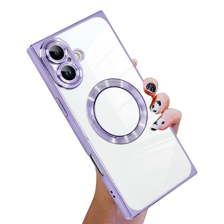 直角方形電鍍CD紋TPU MagSafe手機殼，適用於iPhone 16 Plus，適用於iPhone 16，適用於iPhone 15 Pro Max，適用於iPhone 15 Pro，適用於iPhone 15 Plus，適用於iPhone 15