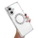 直角方形電鍍CD紋TPU MagSafe手機殼，適用於iPhone 16 Plus，適用於iPhone 16，適用於iPhone 15 Pro Max，適用於iPhone 15 Pro，適用於iPhone 15 Plus，適用於iPhone 15