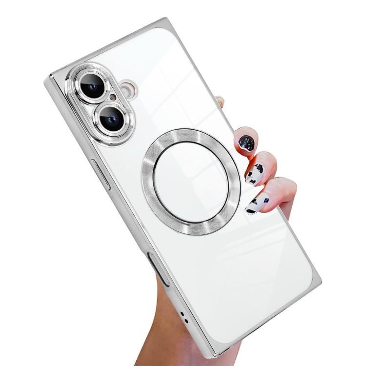 直角方形電鍍CD紋TPU MagSafe手機殼，適用於iPhone 16 Plus，適用於iPhone 16，適用於iPhone 15 Pro Max，適用於iPhone 15 Pro，適用於iPhone 15 Plus，適用於iPhone 15