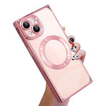 直角方形電鍍CD紋TPU MagSafe手機殼，適用於iPhone 16 Plus，適用於iPhone 16，適用於iPhone 15 Pro Max，適用於iPhone 15 Pro，適用於iPhone 15 Plus，適用於iPhone 15