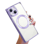 直角方形電鍍CD紋TPU MagSafe手機殼，適用於iPhone 16 Plus，適用於iPhone 16，適用於iPhone 15 Pro Max，適用於iPhone 15 Pro，適用於iPhone 15 Plus，適用於iPhone 15