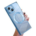 直角方形電鍍CD紋TPU MagSafe手機殼，適用於iPhone 16 Plus，適用於iPhone 16，適用於iPhone 15 Pro Max，適用於iPhone 15 Pro，適用於iPhone 15 Plus，適用於iPhone 15