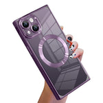 直角方形電鍍CD紋TPU MagSafe手機殼，適用於iPhone 16 Plus，適用於iPhone 16，適用於iPhone 15 Pro Max，適用於iPhone 15 Pro，適用於iPhone 15 Plus，適用於iPhone 15