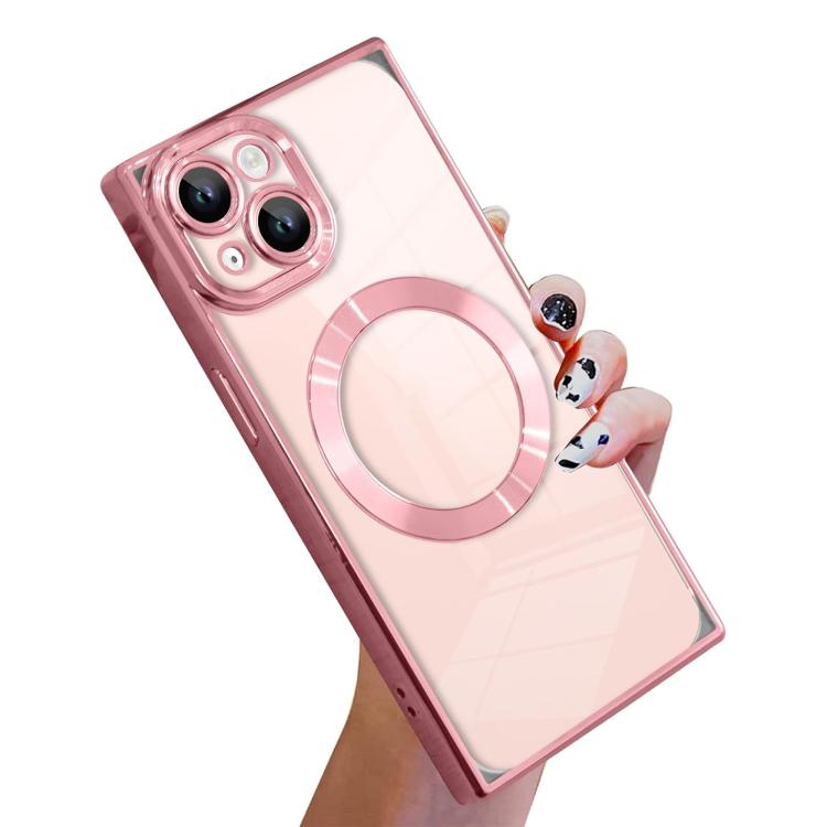 直角方形電鍍CD紋TPU MagSafe手機殼，適用於iPhone 16 Plus，適用於iPhone 16，適用於iPhone 15 Pro Max，適用於iPhone 15 Pro，適用於iPhone 15 Plus，適用於iPhone 15