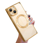 直角方形電鍍CD紋TPU MagSafe手機殼，適用於iPhone 16 Plus，適用於iPhone 16，適用於iPhone 15 Pro Max，適用於iPhone 15 Pro，適用於iPhone 15 Plus，適用於iPhone 15