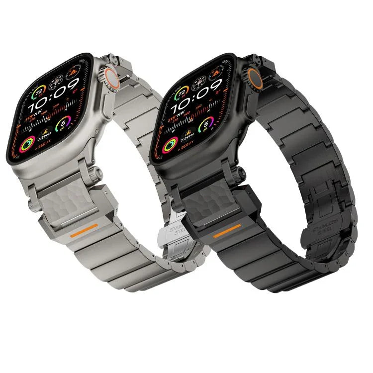 錘紋蝴蝶扣不鏽鋼錶頭單珠鈦合金錶帶，適用於 Apple Watch 46mm / 49mm / 45mm / 44mm
