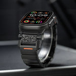 錘紋蝴蝶扣不鏽鋼錶頭單珠鈦合金錶帶，適用於 Apple Watch 46mm / 49mm / 45mm / 44mm