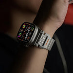 錘紋蝴蝶扣不鏽鋼錶頭單珠鈦合金錶帶，適用於 Apple Watch 46mm / 49mm / 45mm / 44mm
