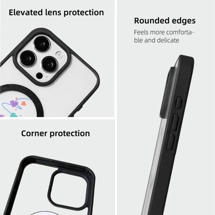 聖誕系列強磁性黑色邊框彩繪手機殼，適用於 iPhone 15 Pro Max、iPhone 15 Pro