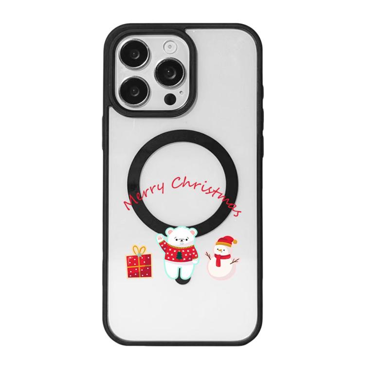 聖誕系列強磁性黑色邊框彩繪手機殼，適用於 iPhone 15 Pro Max、iPhone 15 Pro