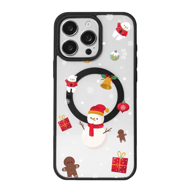 聖誕系列強磁性黑色邊框彩繪手機殼，適用於 iPhone 15 Pro Max、iPhone 15 Pro