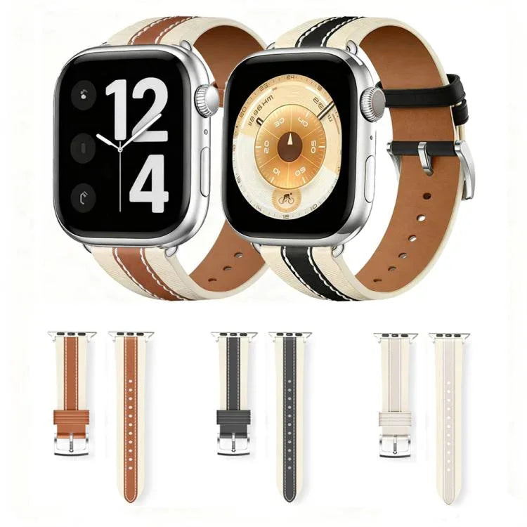 真皮拼色馬鞍錶帶，適用於 Apple Watch 46mm / 49mm / 45mm / 44mm，適用於 Apple Watch 42mm / 41mm / 40mm / 38mm