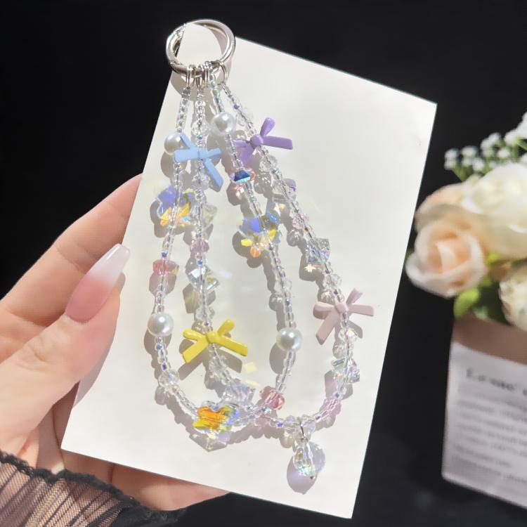 Butterfly Dream Pearl Whisper Iridescent Double-Layer Phone Chain, Crystal Style, Pearl Style