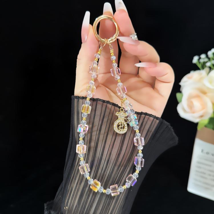 Prosperous Lucky Money Bag Cube Sugar Crystal Phone Chain, Pink, Purple