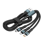 ENKAY 三合一 120W USB 對 8 Pin / Type-C / Micro USB 尼龍編織快充線，長度：1.2米，ENK-CB184