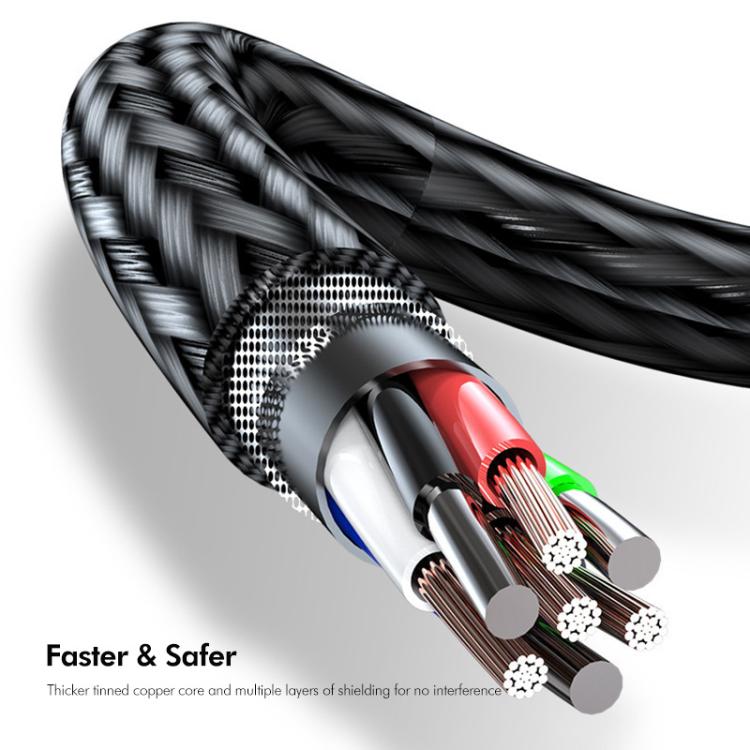 ENKAY 三合一 120W USB 對 8 Pin / Type-C / Micro USB 尼龍編織快充線，長度：1.2米，ENK-CB184