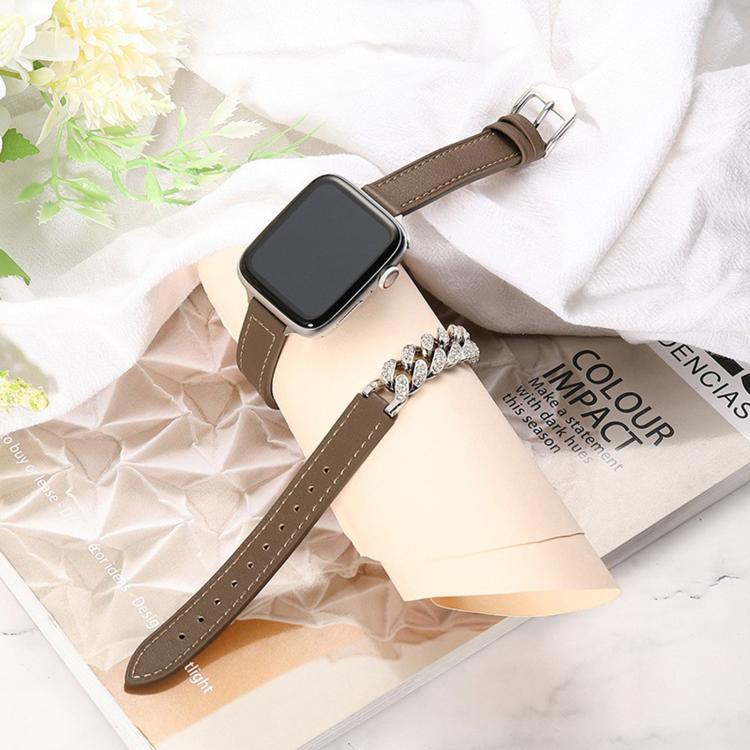 鑽石鑲嵌手鍊真皮錶帶，適用於 Apple Watch 46mm / 49mm / 45mm / 44mm，適用於 Apple Watch 42mm / 41mm / 40mm / 38mm