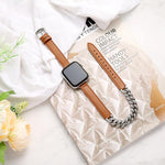 鑽石鑲嵌手鍊真皮錶帶，適用於 Apple Watch 46mm / 49mm / 45mm / 44mm，適用於 Apple Watch 42mm / 41mm / 40mm / 38mm