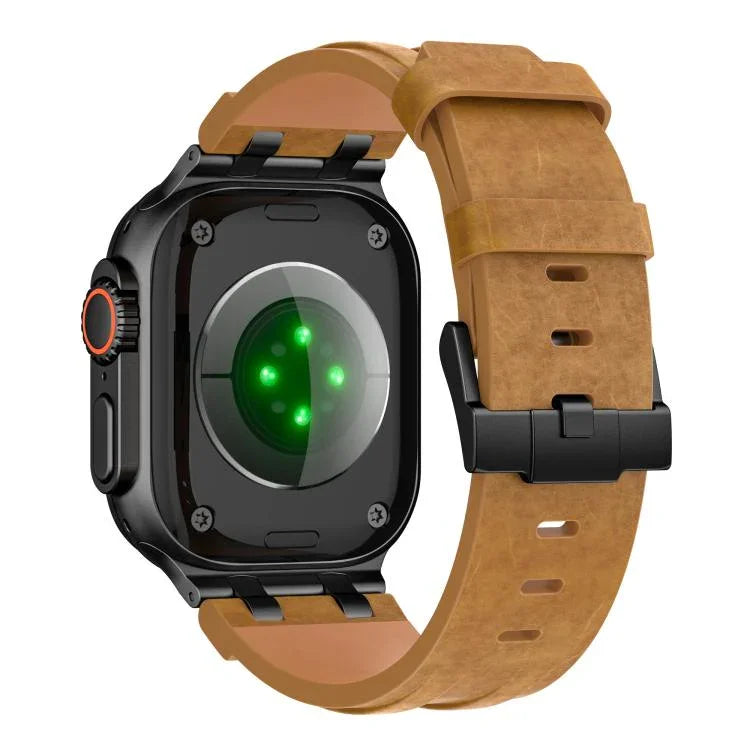 Crazy Horse 純素皮革不鏽鋼黑色扣錶帶，適用於 Apple Watch 46mm / 49mm / 45mm / 44mm