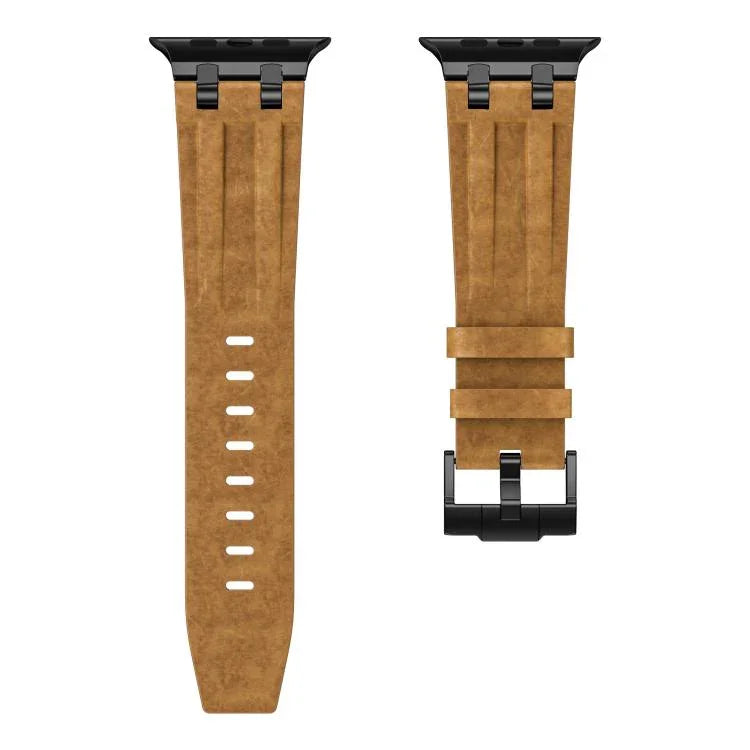 Crazy Horse 純素皮革不鏽鋼黑色扣錶帶，適用於 Apple Watch 46mm / 49mm / 45mm / 44mm