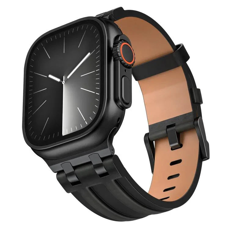 Crazy Horse 純素皮革不鏽鋼黑色扣錶帶，適用於 Apple Watch 46mm / 49mm / 45mm / 44mm