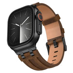 Crazy Horse 純素皮革不鏽鋼黑色扣錶帶，適用於 Apple Watch 46mm / 49mm / 45mm / 44mm