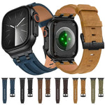 Crazy Horse 純素皮革不鏽鋼黑色扣錶帶，適用於 Apple Watch 46mm / 49mm / 45mm / 44mm