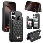 鏡面菱形紋理金屬蝴蝶結素皮卡包手機殼，適用於iPhone 17 Pro Max、iPhone 17 Pro、iPhone 17、iPhone 16 Pro Max、iPhone 16 Pro、iPhone 16 Plus、iPhone 16