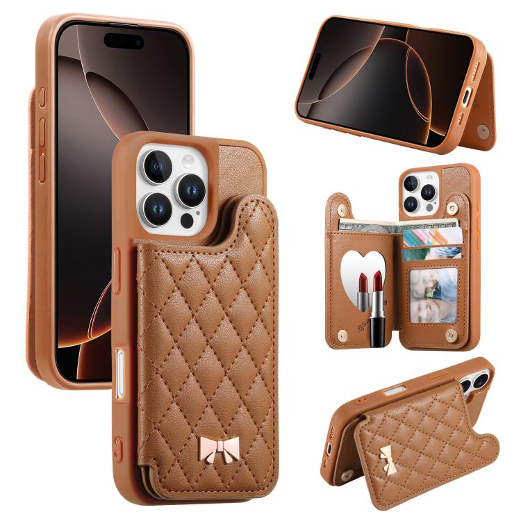 鏡面菱形紋理金屬蝴蝶結素皮卡包手機殼，適用於iPhone 17 Pro Max、iPhone 17 Pro、iPhone 17、iPhone 16 Pro Max、iPhone 16 Pro、iPhone 16 Plus、iPhone 16