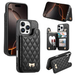 鏡面菱形紋理金屬蝴蝶結素皮卡包手機殼，適用於iPhone 17 Pro Max、iPhone 17 Pro、iPhone 17、iPhone 16 Pro Max、iPhone 16 Pro、iPhone 16 Plus、iPhone 16