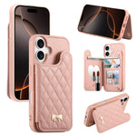 鏡面菱形紋理金屬蝴蝶結素皮卡包手機殼，適用於iPhone 17 Pro Max、iPhone 17 Pro、iPhone 17、iPhone 16 Pro Max、iPhone 16 Pro、iPhone 16 Plus、iPhone 16