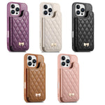 鏡面菱形紋理金屬蝴蝶結素皮卡包手機殼，適用於iPhone 17 Pro Max、iPhone 17 Pro、iPhone 17、iPhone 16 Pro Max、iPhone 16 Pro、iPhone 16 Plus、iPhone 16