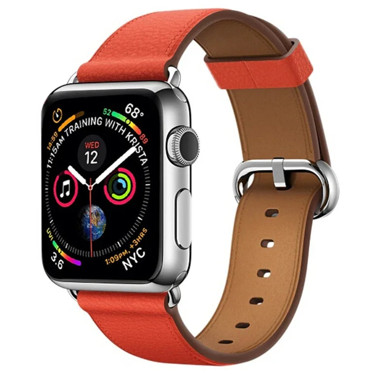經典按鈕皮革手腕錶帶，適用於 Apple Watch Series 3 & 2 & 1 38mm