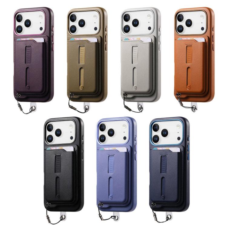 可拆卸磁吸卡包手機殼，附指環握把及防丟繩，適用於 iPhone 17e / 16e、iPhone 17 Pro Max、iPhone 17 Pro、iPhone 17、iPhone Air、iPhone 16 Plus