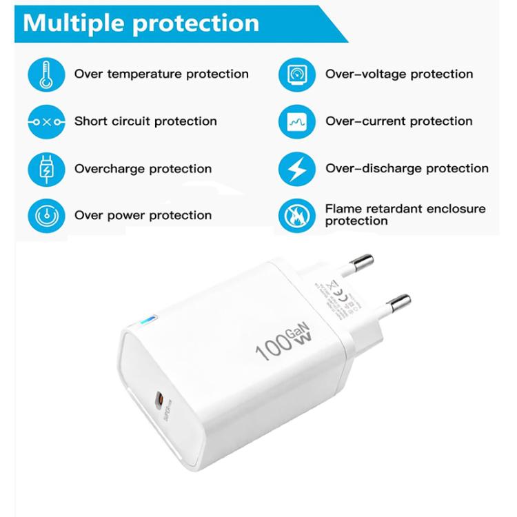 TE-PD46 GaN 100W PD 45W 完全相容協議充電器，歐規插頭