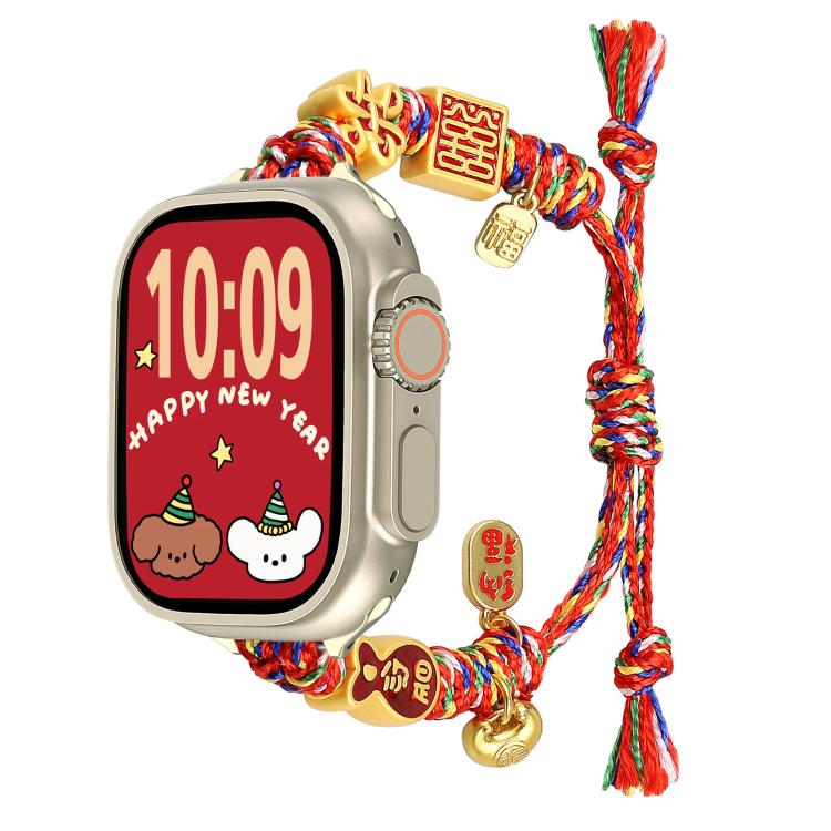 新年珠繩編織錶帶，適用 Apple Watch 46mm / 49mm / 45mm / 44mm，適用 Apple Watch 42mm / 41mm / 40mm / 38mm