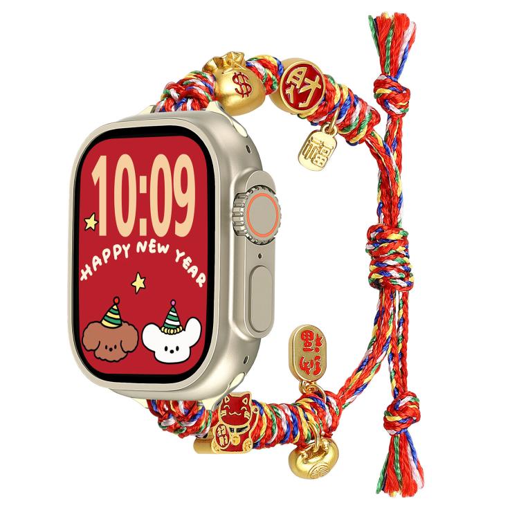 新年珠繩編織錶帶，適用 Apple Watch 46mm / 49mm / 45mm / 44mm，適用 Apple Watch 42mm / 41mm / 40mm / 38mm
