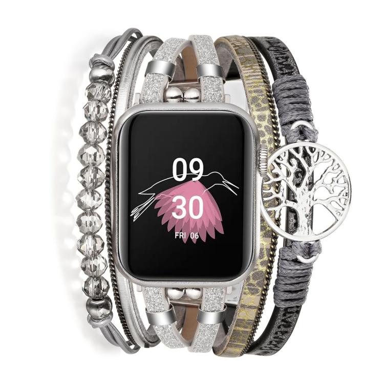 生命樹吊墜金屬真皮錶帶，適用 Apple Watch 46mm / 49mm / 45mm / 44mm，適用 Apple Watch 42mm / 41mm / 40mm / 38mm