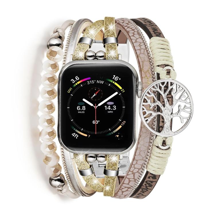 生命樹吊墜金屬真皮錶帶，適用 Apple Watch 46mm / 49mm / 45mm / 44mm，適用 Apple Watch 42mm / 41mm / 40mm / 38mm