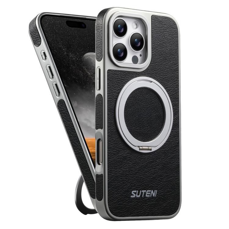 Suteni G6 瘋馬紋理電鍍360度旋轉支架磁吸手機殼，適用於 iPhone 13 Pro Max、iPhone 13 Pro