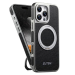 Suteni G6 瘋馬紋理電鍍360度旋轉支架磁吸手機殼，適用於 iPhone 13 Pro Max、iPhone 13 Pro