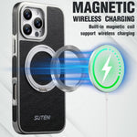 Suteni G6 瘋馬紋理電鍍360度旋轉支架磁吸手機殼，適用於 iPhone 13 Pro Max、iPhone 13 Pro