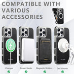 Suteni G6 瘋馬紋理電鍍360度旋轉支架磁吸手機殼，適用於 iPhone 13 Pro Max、iPhone 13 Pro